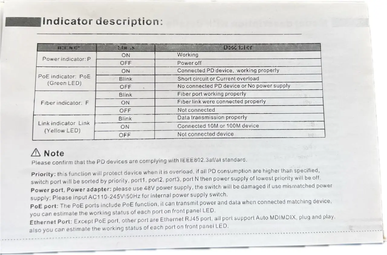 Switch PoE de Fibre Optique 8 Portes POE5808PF